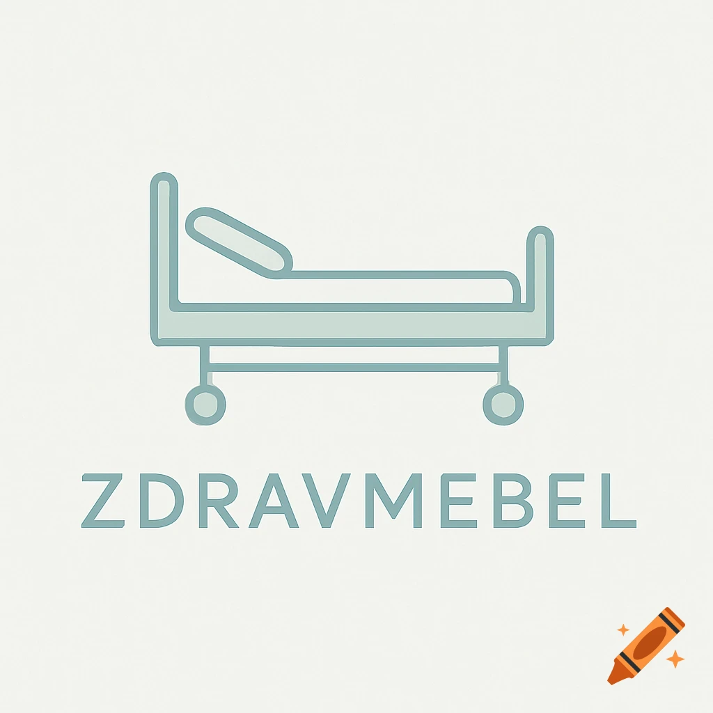 Minimalist logo of a hospital bed icon in light blue-green, with the text 'ZDRAVMEBEL' below it.
