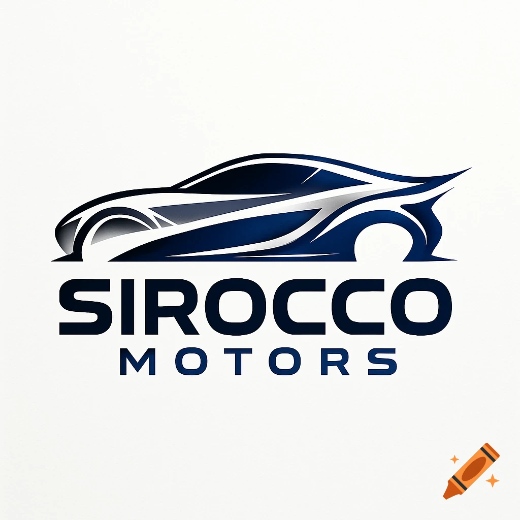 A blue and silver stylized vector car logo for Sirocco Motors on a white background.