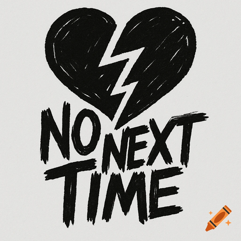 Black and white band logo featuring a broken heart symbol above distressed, brushstroke text reading 'NO NEXT TIME'.