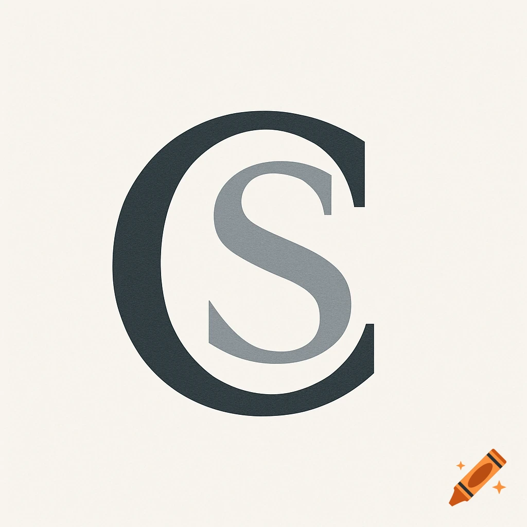 A minimalist logo featuring a dark grey letter 'C' encompassing a lighter grey letter 'S' on a pale background.