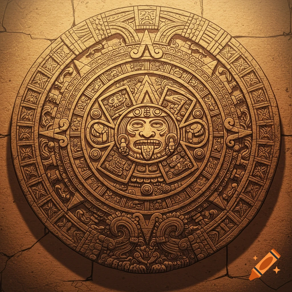 Gold and Obsidian Ancient Aztec Calendar created on Craiyon, image size:1024x1024