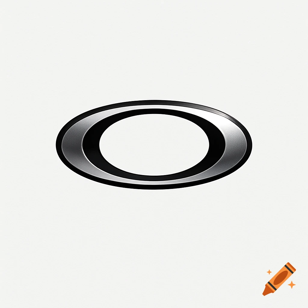 A minimalist black and metallic silver oval logo on a white background.