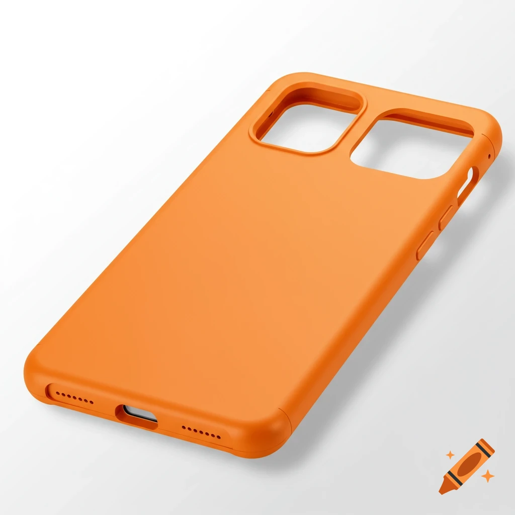 Bright orange, matte finish smartphone case with precise cutouts for cameras, buttons, and ports, on a clean white background.