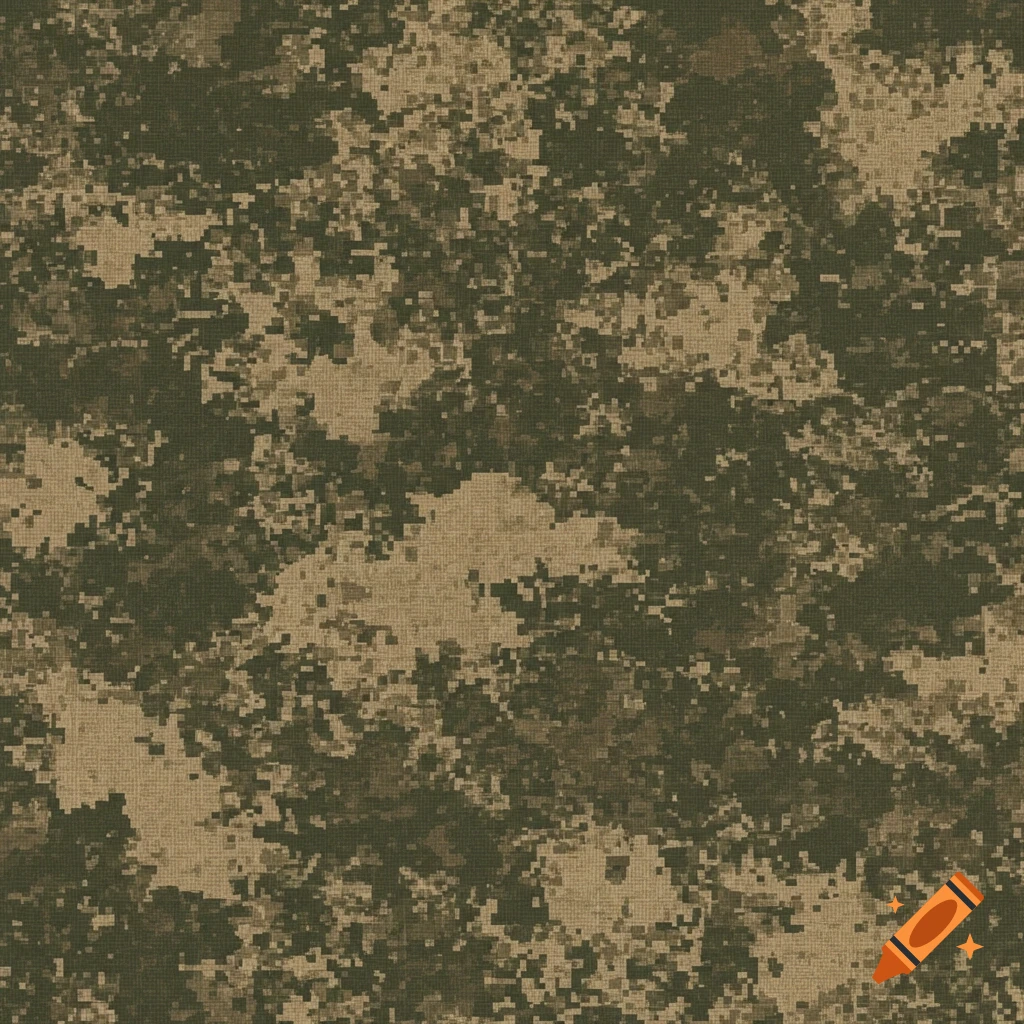 Seamless digital camouflage pattern in shades of green and brown.