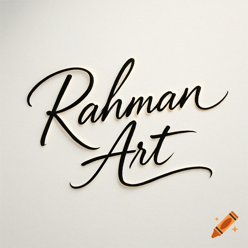 Black calligraphic text 'Rahman Art' with a shadow effect on a light background.