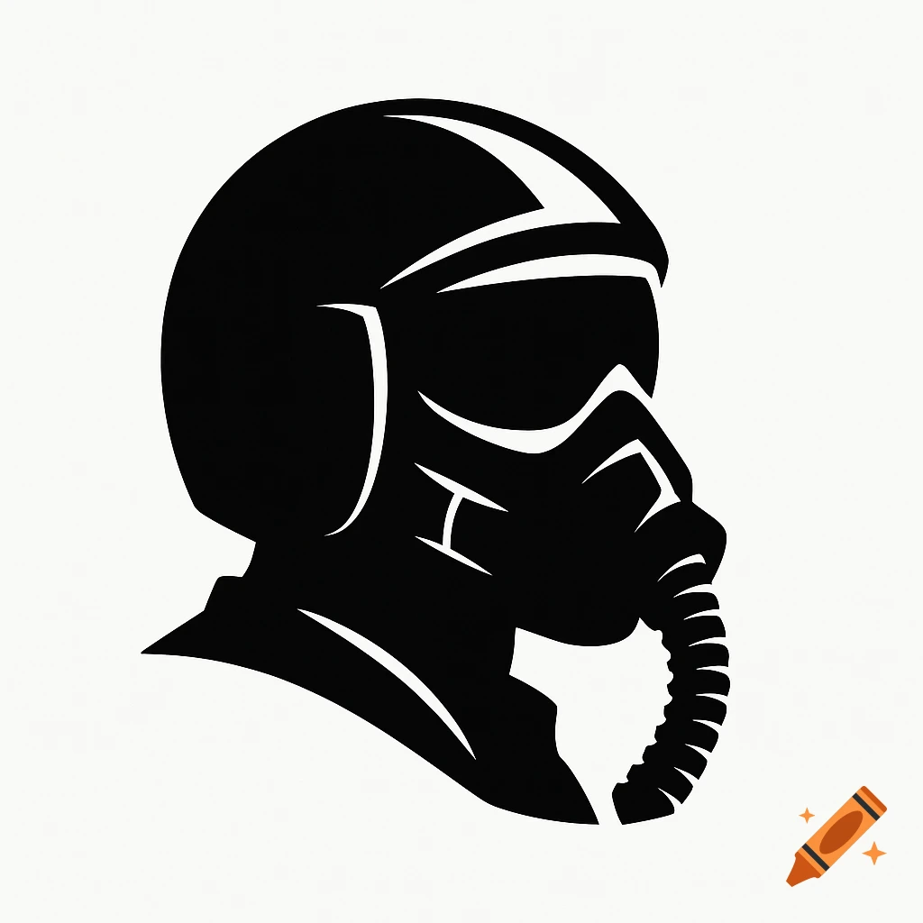 Black and white silhouette logo of a fighter pilot's head wearing a helmet, goggles, and oxygen mask.