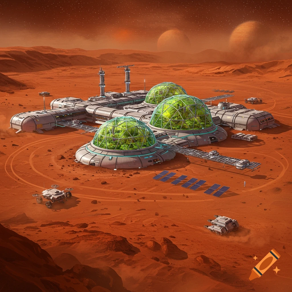 A large green lizard-like creature with a mechanical harness and cargo  boxes walks through a desert, with drones flying overhead. on Craiyon, image size:1024x1024