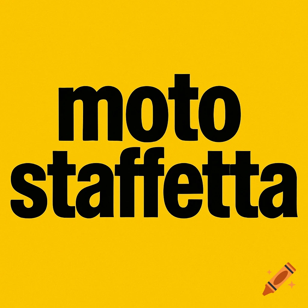 Black text "moto staffetta" on a solid bright yellow background.