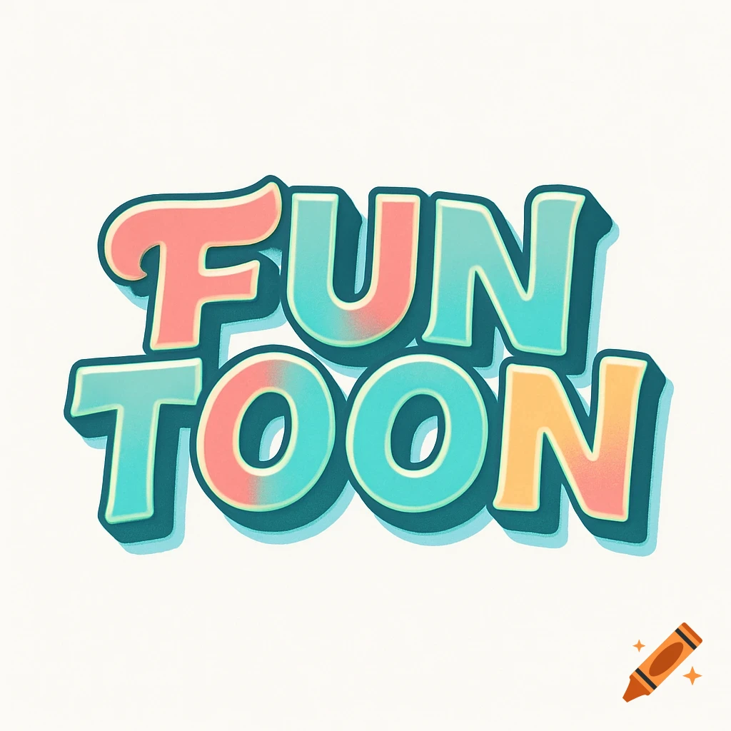 Retro-style 'FUN TOON' logo with teal, pink, and orange letters and a subtle shadow on a white background.