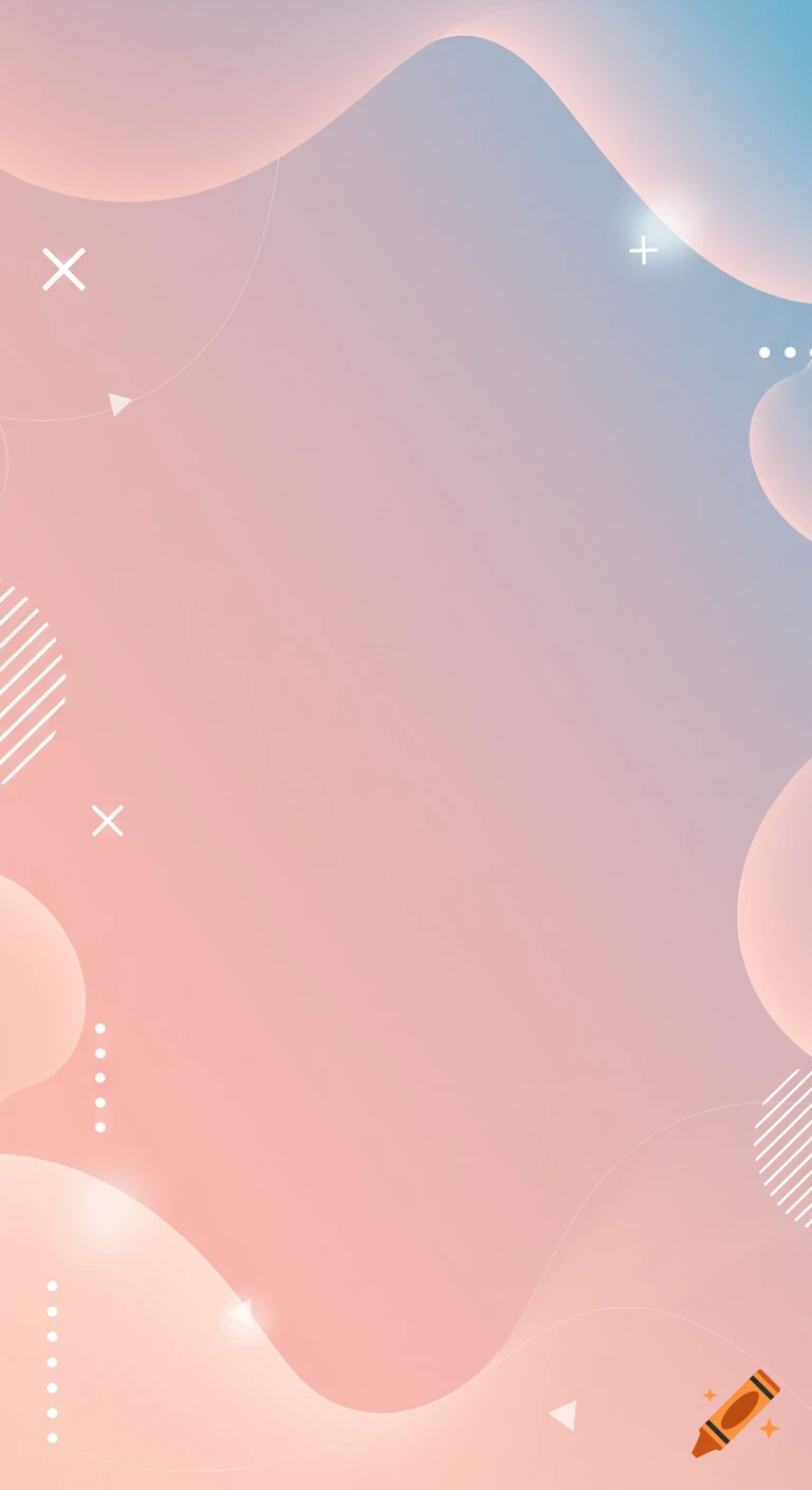 A soft pink and blue gradient background with abstract wavy shapes and white geometric accents like crosses, dots, and lines.