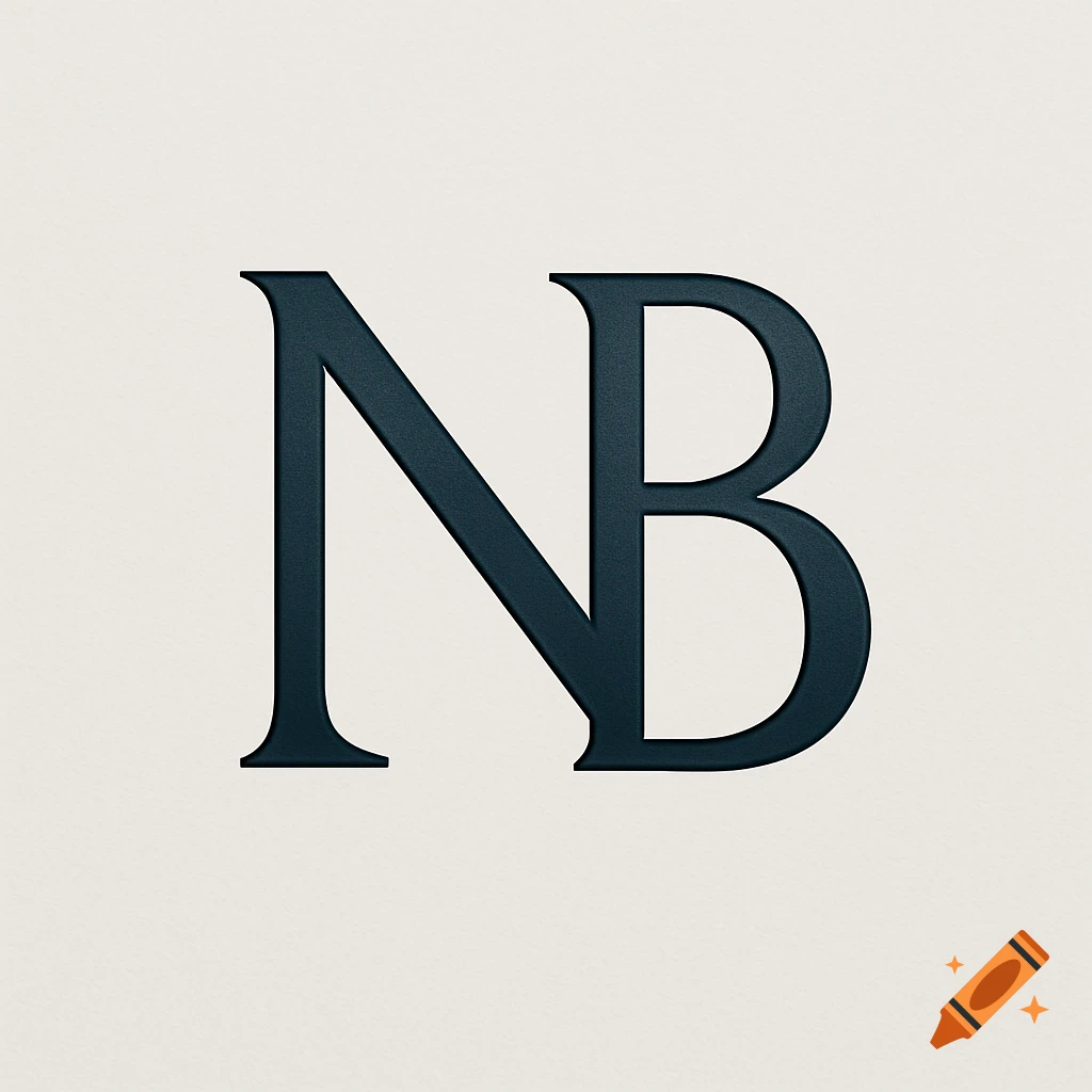 A dark blue stylized logo combining the letters N and B, rendered with a subtle 3D effect on a light off-white background.