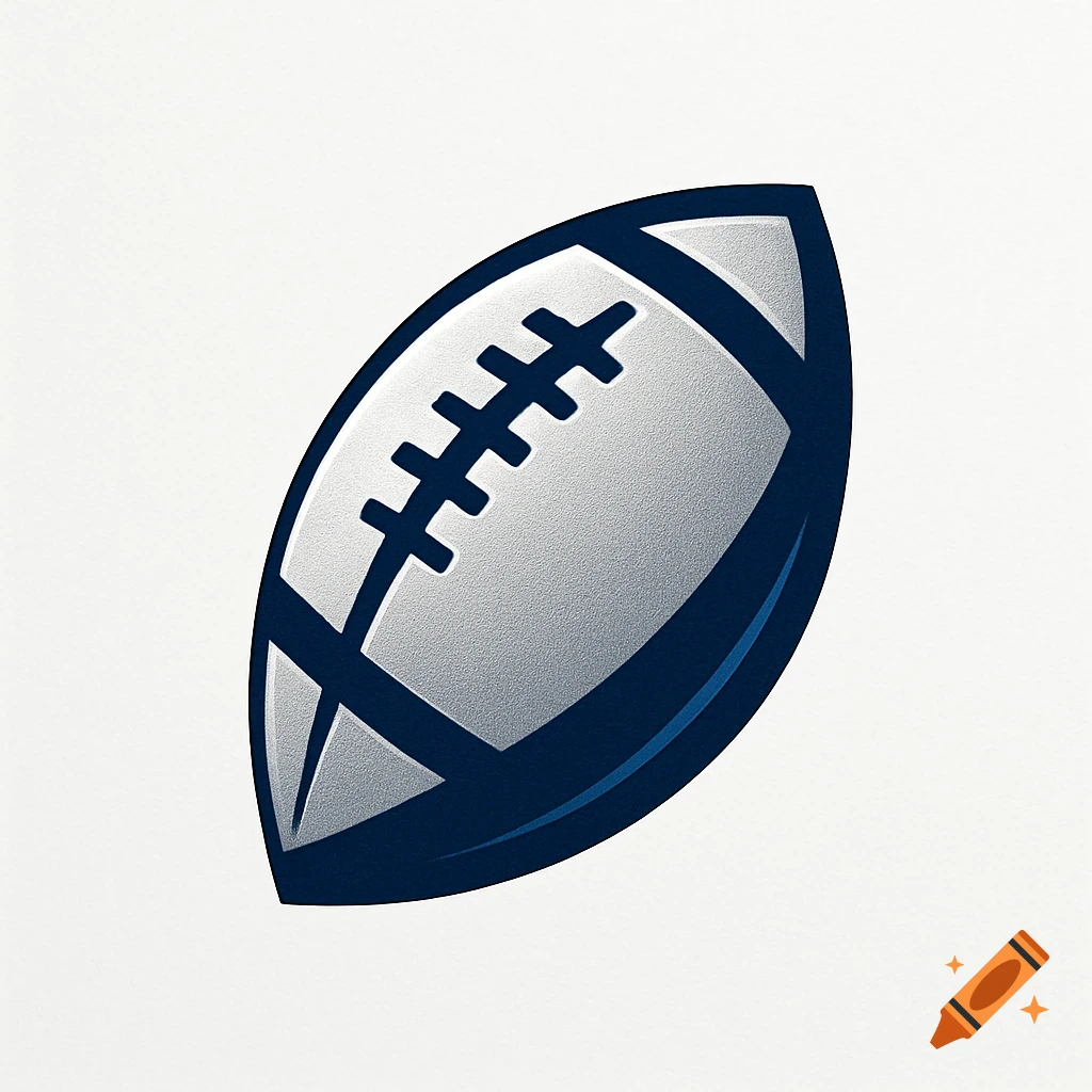 A stylized white and dark blue football logo with a textured appearance, against a white background.