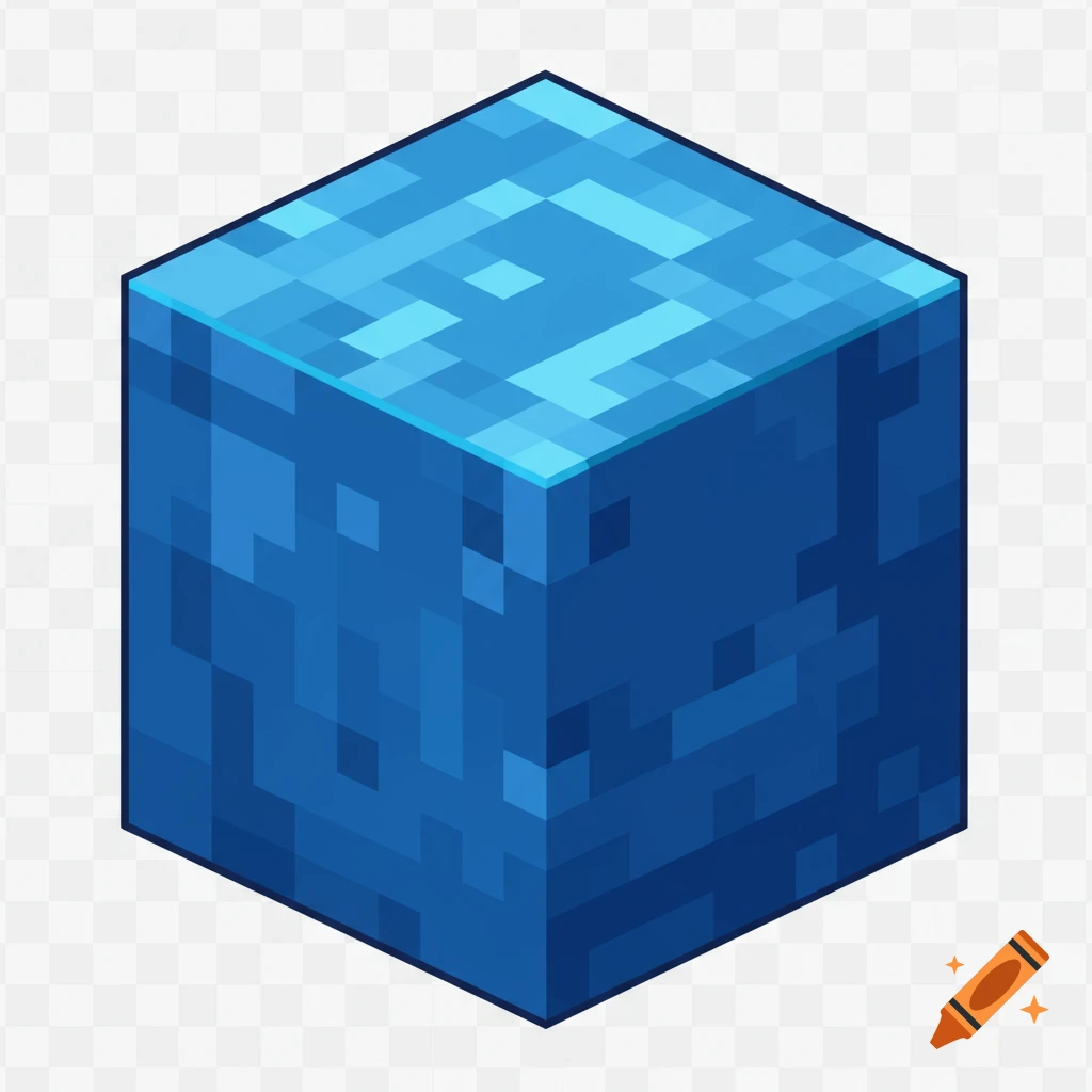 A 2D pixel art blue cube with a transparent background.