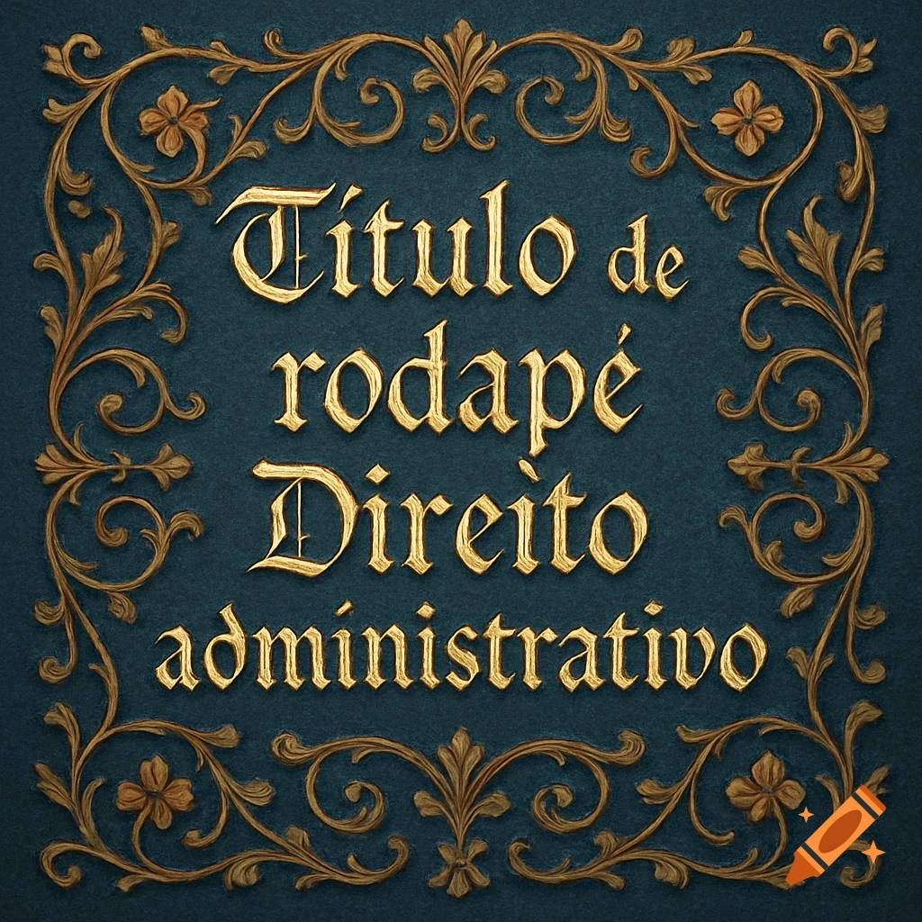 Ornate gold border on dark teal background framing 'T tulo de rodap Direito administrativo' in embossed gothic script.