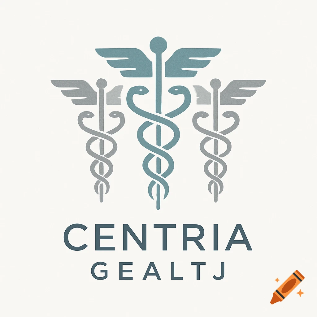 A logo featuring three stylized Caduceus symbols, one blue and two gray, above the text 'CENTRIA GEALTJ'.