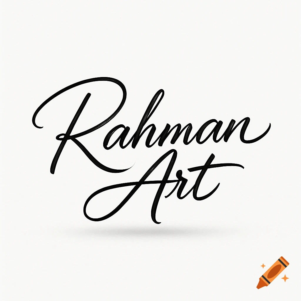Black script text 'Rahman Art' with a subtle shadow on a white background, resembling a signature or logo.