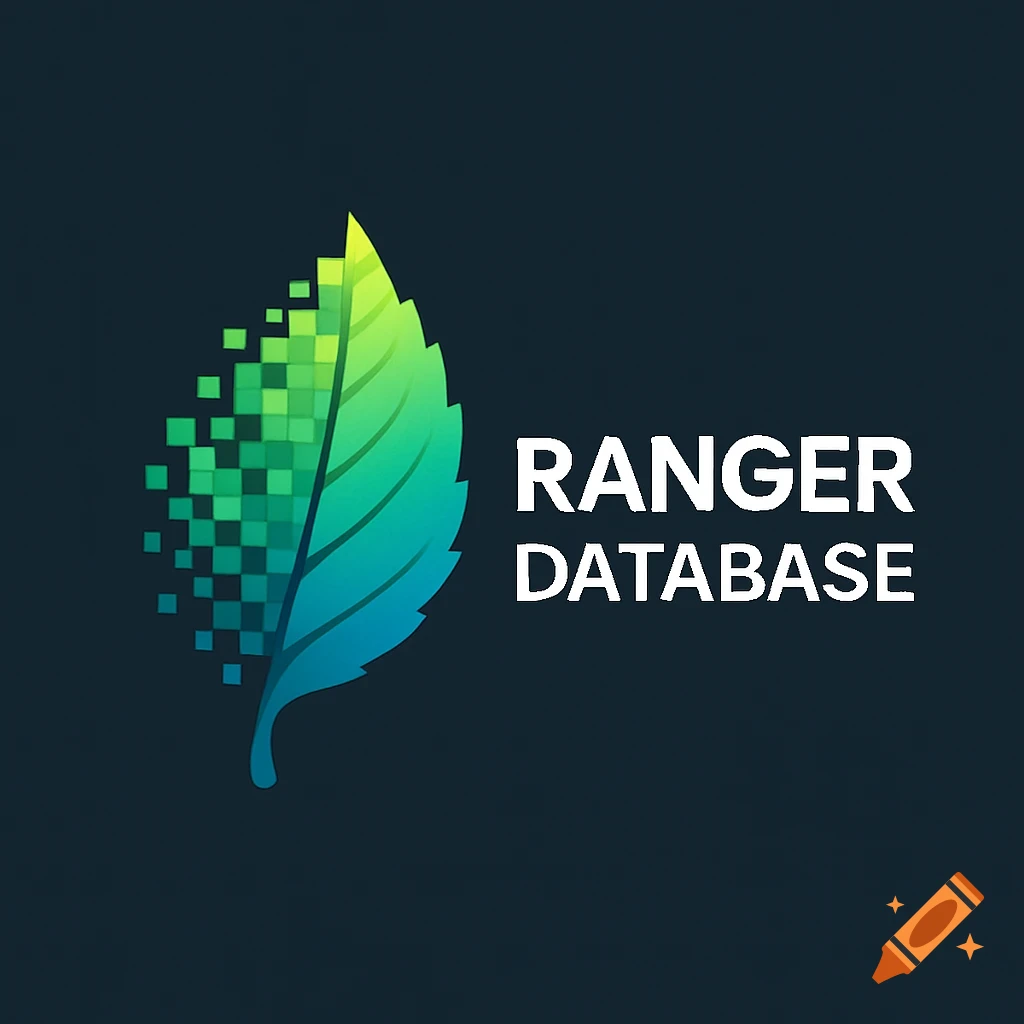 Logo with a green and blue pixelated leaf and the text 'RANGER DATABASE'.