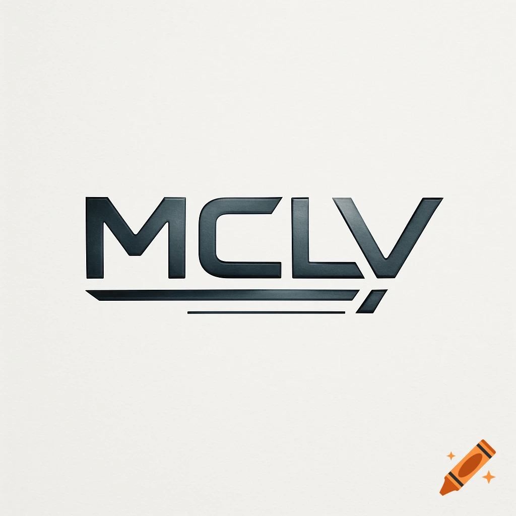 Dark metallic 3D logo with the letters MCLV on a light background.