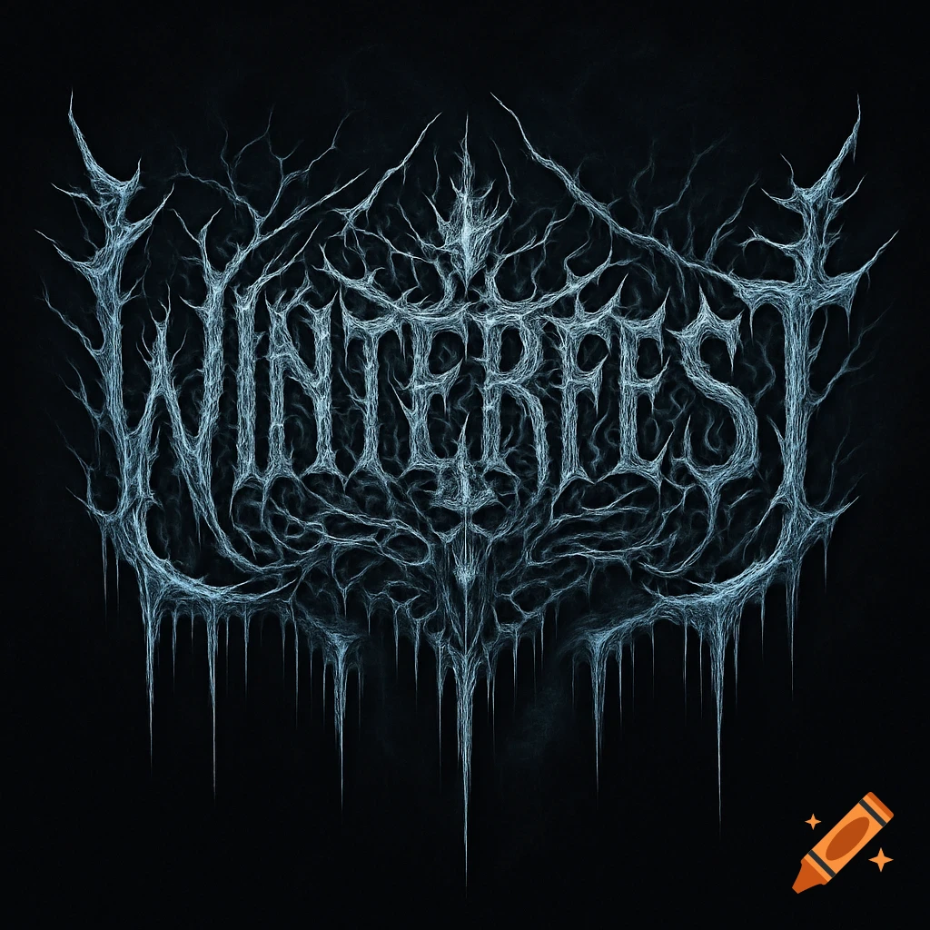 Intricate death metal style logo for WINTERFEST, featuring icy, branching text against a dark background.