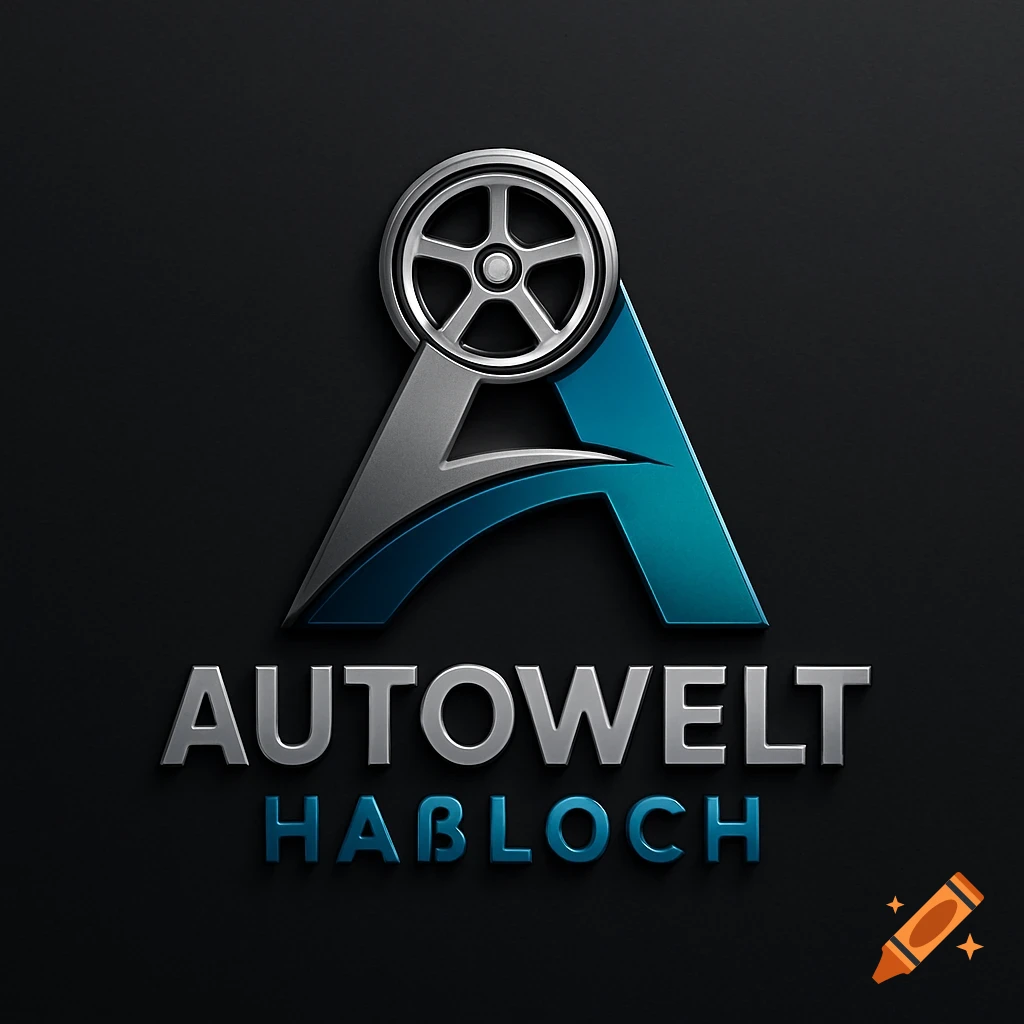 3D metallic and blue logo with a stylized 'A' integrating a car wheel, and the text 'AUTOWELT HAßLOCH'.