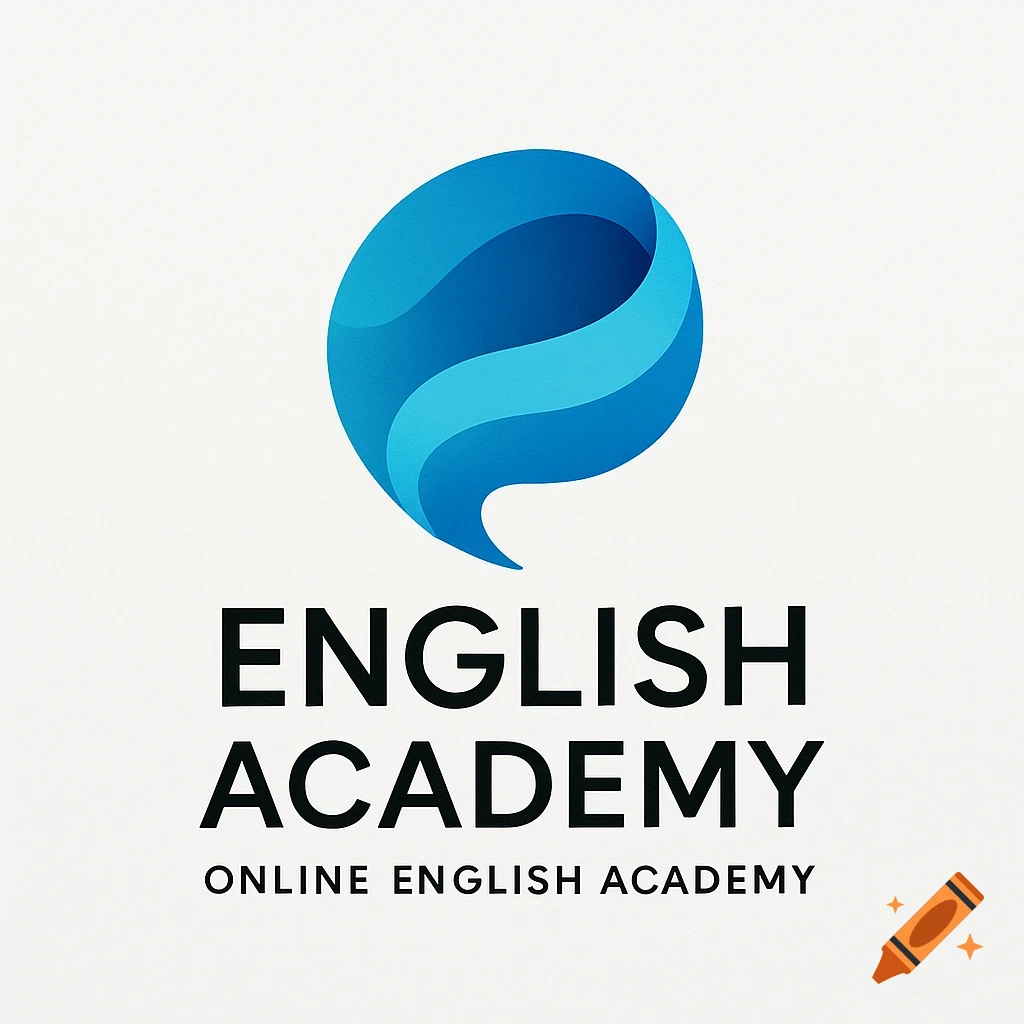 Logo for an English academy featuring a blue gradient speech bubble icon and the text 'ENGLISH ACADEMY ONLINE ENGLISH ACADEMY'.