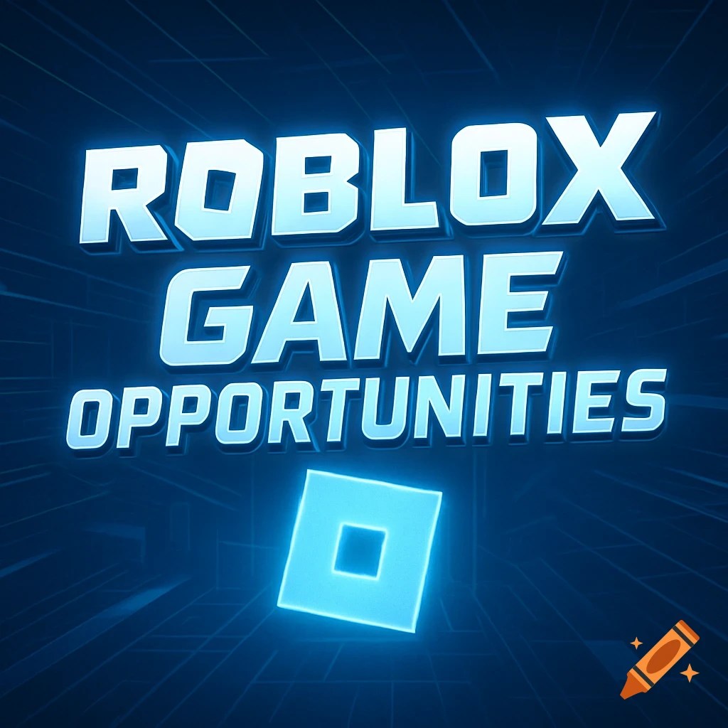 Roblox Game Opportunities graphic with glowing blue text and the Roblox logo on a dark blue futuristic background.