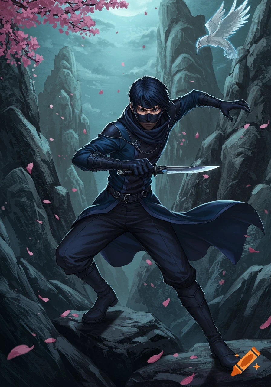Illustration of a Ninja Warrior created on Craiyon, image size:896x1280