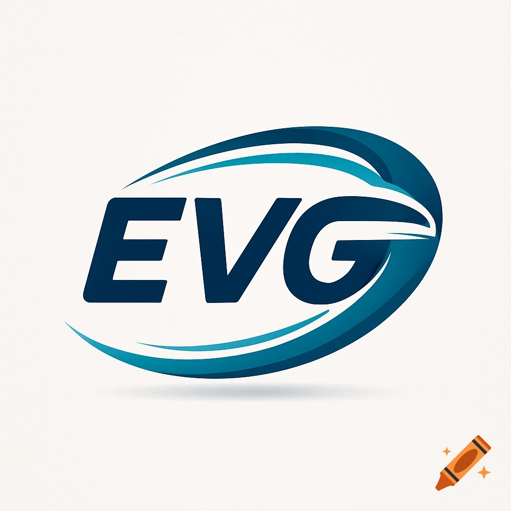Blue and teal EVG logo with swooping oval design.
