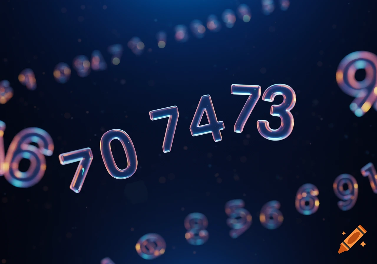 Glowing, translucent numbers float in a dark, abstract digital space with depth of field, with numbers 707473 prominently displayed.
