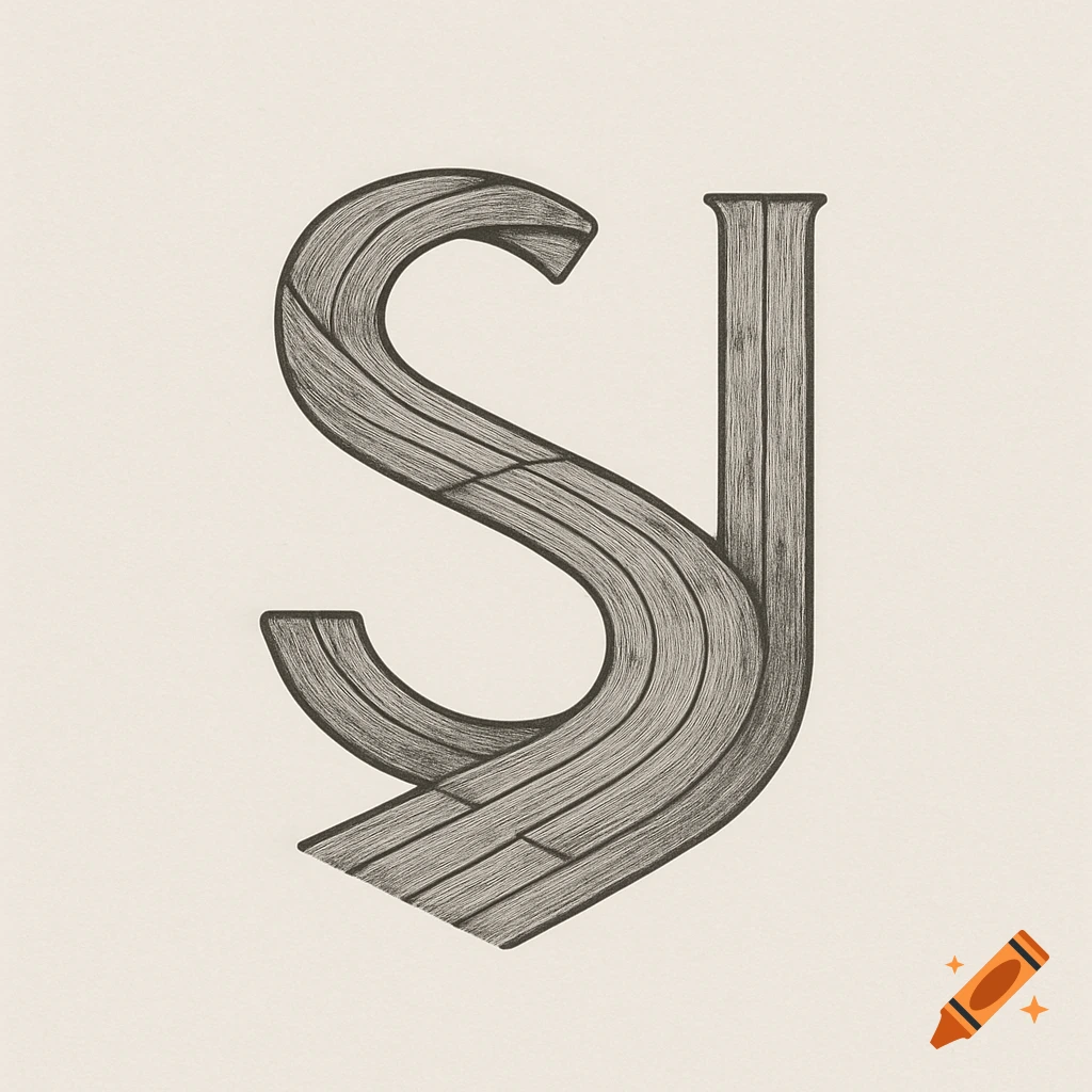 Stylized logo combining letters S and J, formed from gray, weathered wooden planks on a light background.