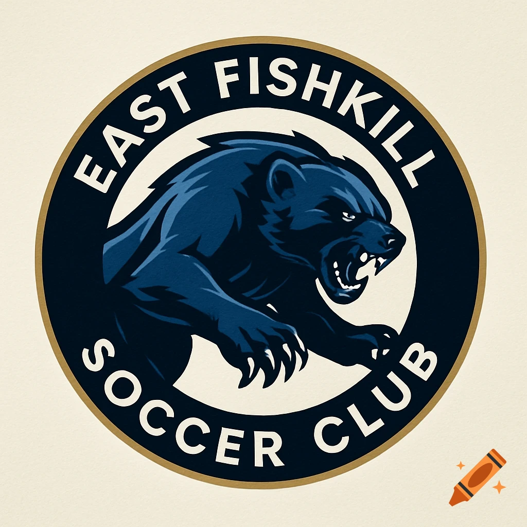 Round navy blue and gold logo featuring a roaring wolverine and 'EAST FISHKILL SOCCER CLUB' text.