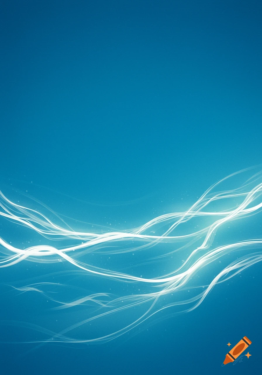 Abstract image of glowing white wavy lines against a deep blue background with small white speckles.