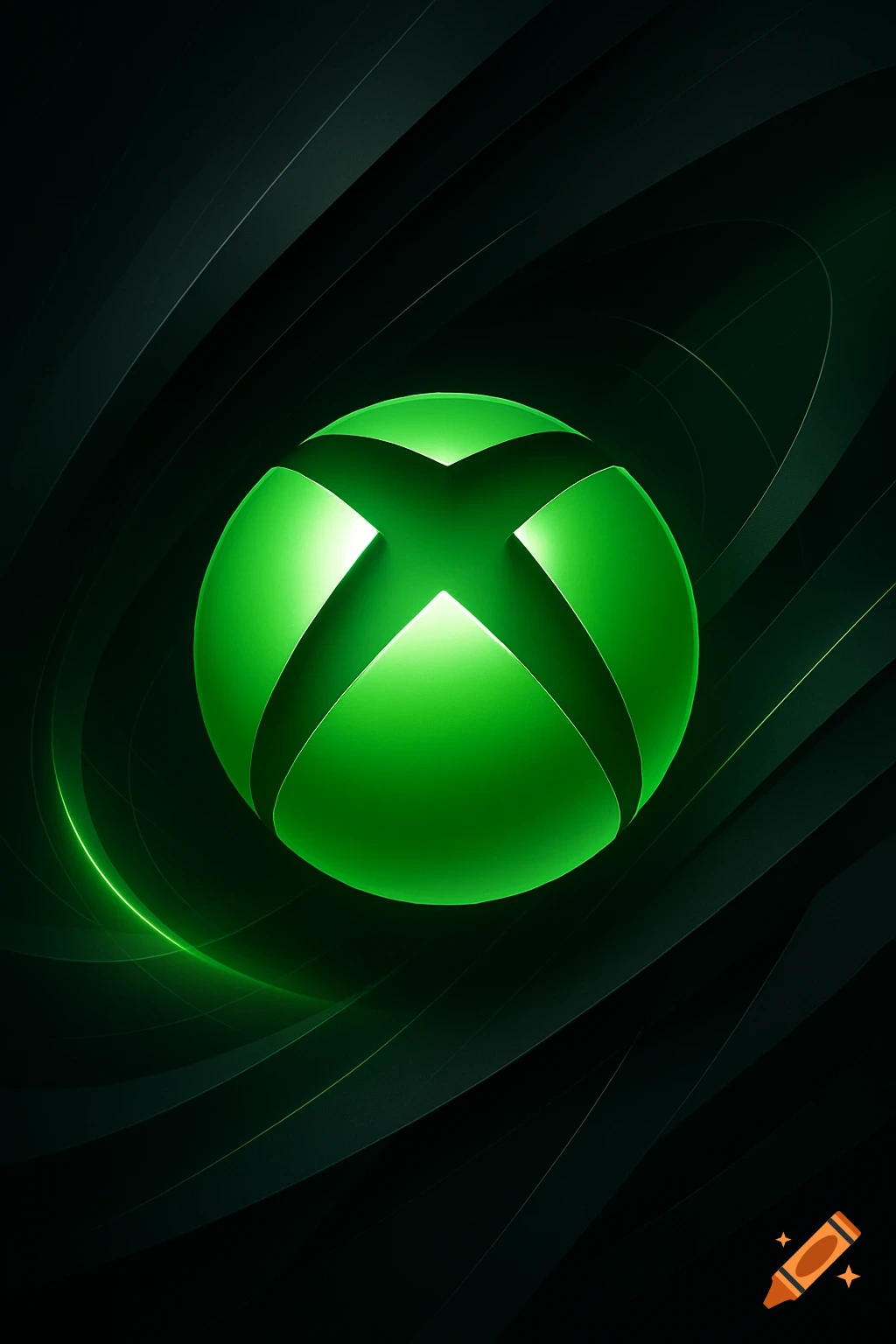 A bright green, glowing Xbox logo on a dark, textured background.