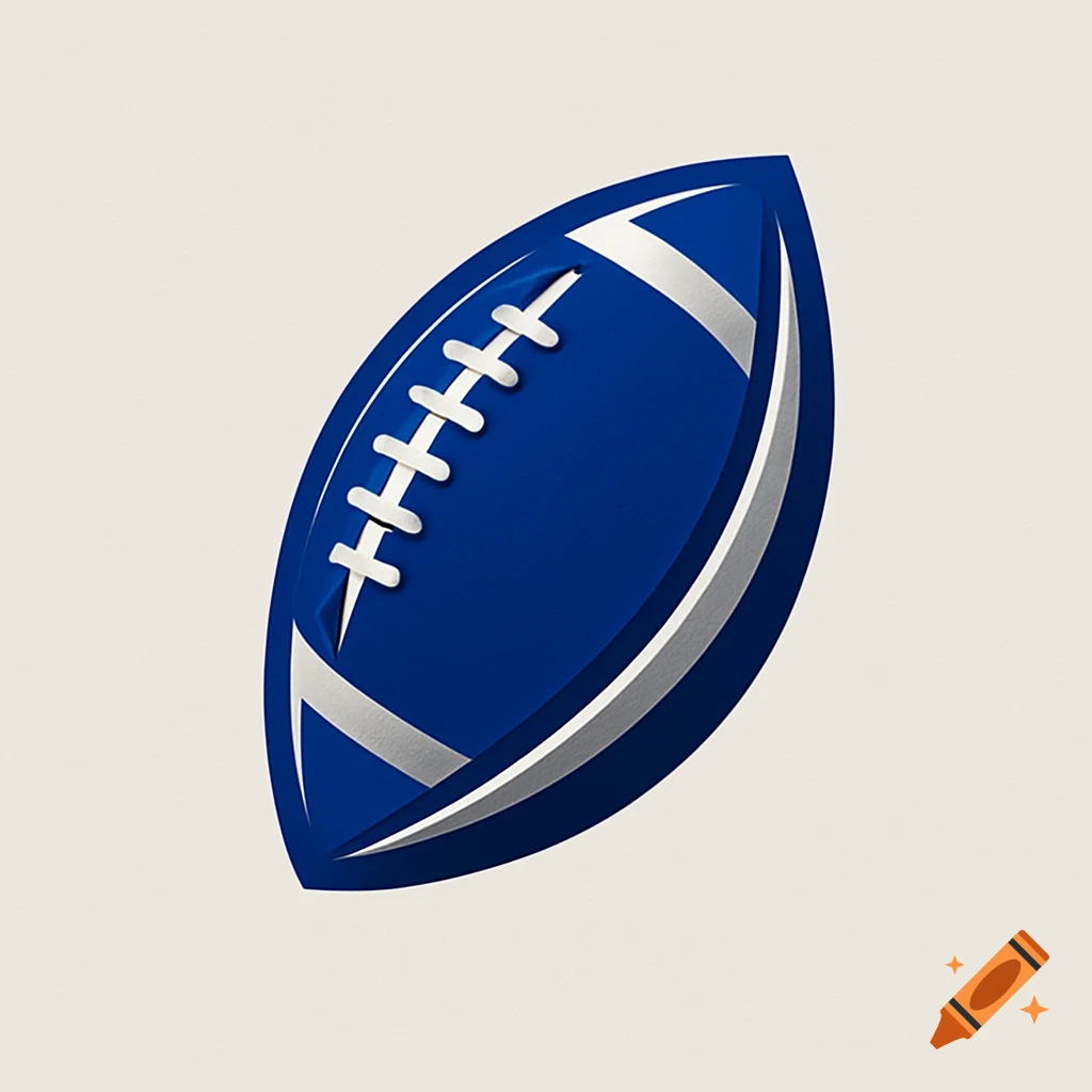 A stylized blue and silver American football with white laces against a light background.