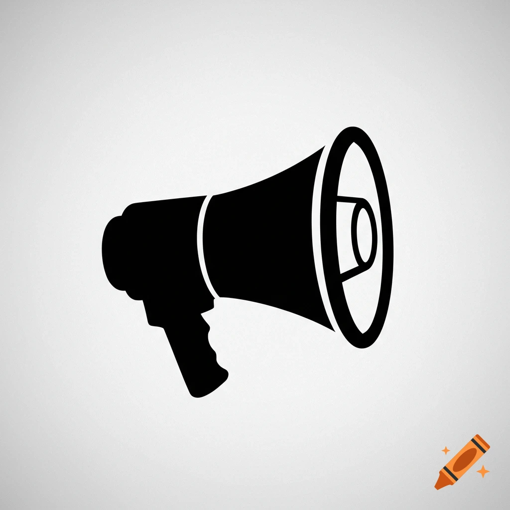 Black silhouette icon of a megaphone on a light gray background.