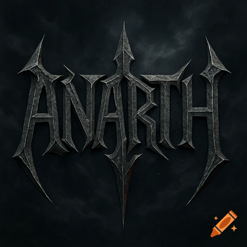 Dark, spiky, metallic typography spelling 'ANARTH' on a cloudy background, typical of a metal band logo.