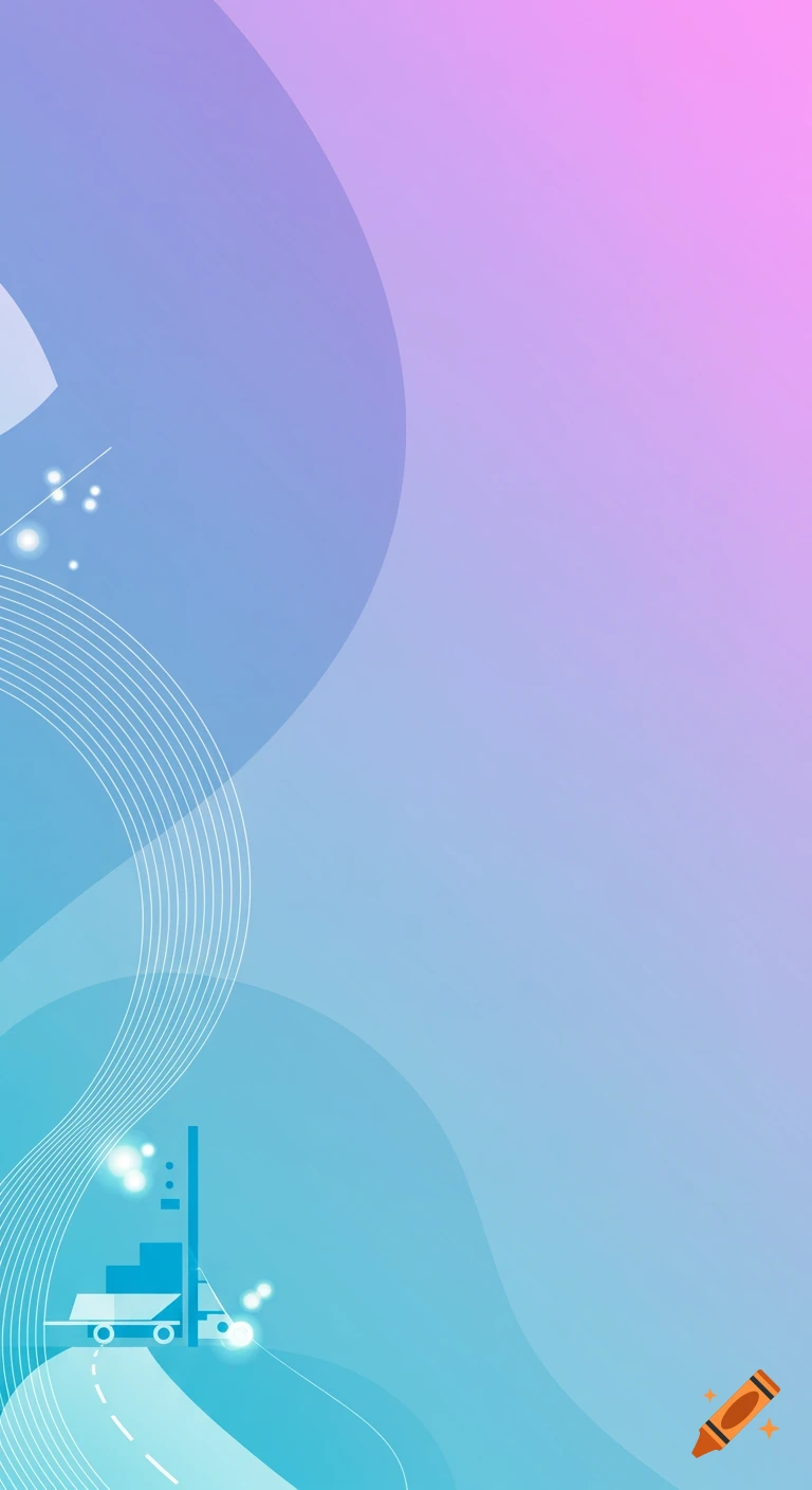 Minimalist abstract vector art background with soft blue, purple, and pink gradients, featuring subtle outlines of a truck and road lines.