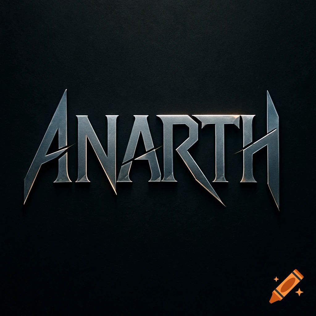 A stylized silver text logo spelling "ANARTH" with sharp, broken-like edges, on a dark black background.