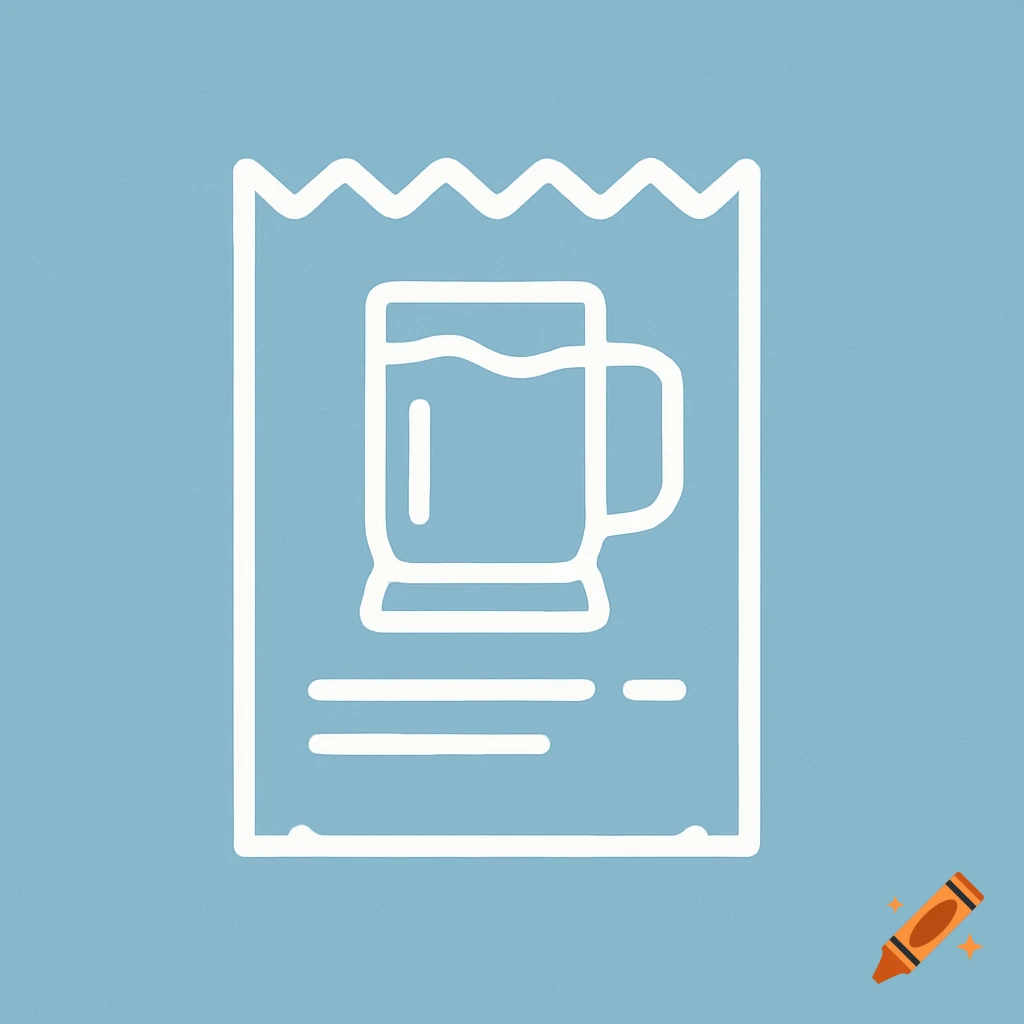 White outline icon of a beer mug on a bar tab receipt against a light blue background.