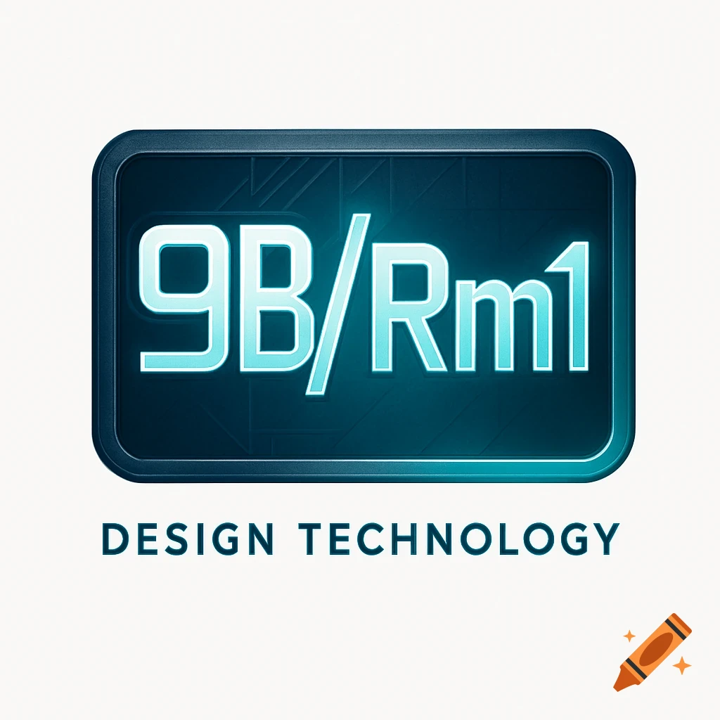 A logo featuring glowing cyan text '9B/Rm1' within a dark rectangular shape, with 'DESIGN TECHNOLOGY' below on a white background.