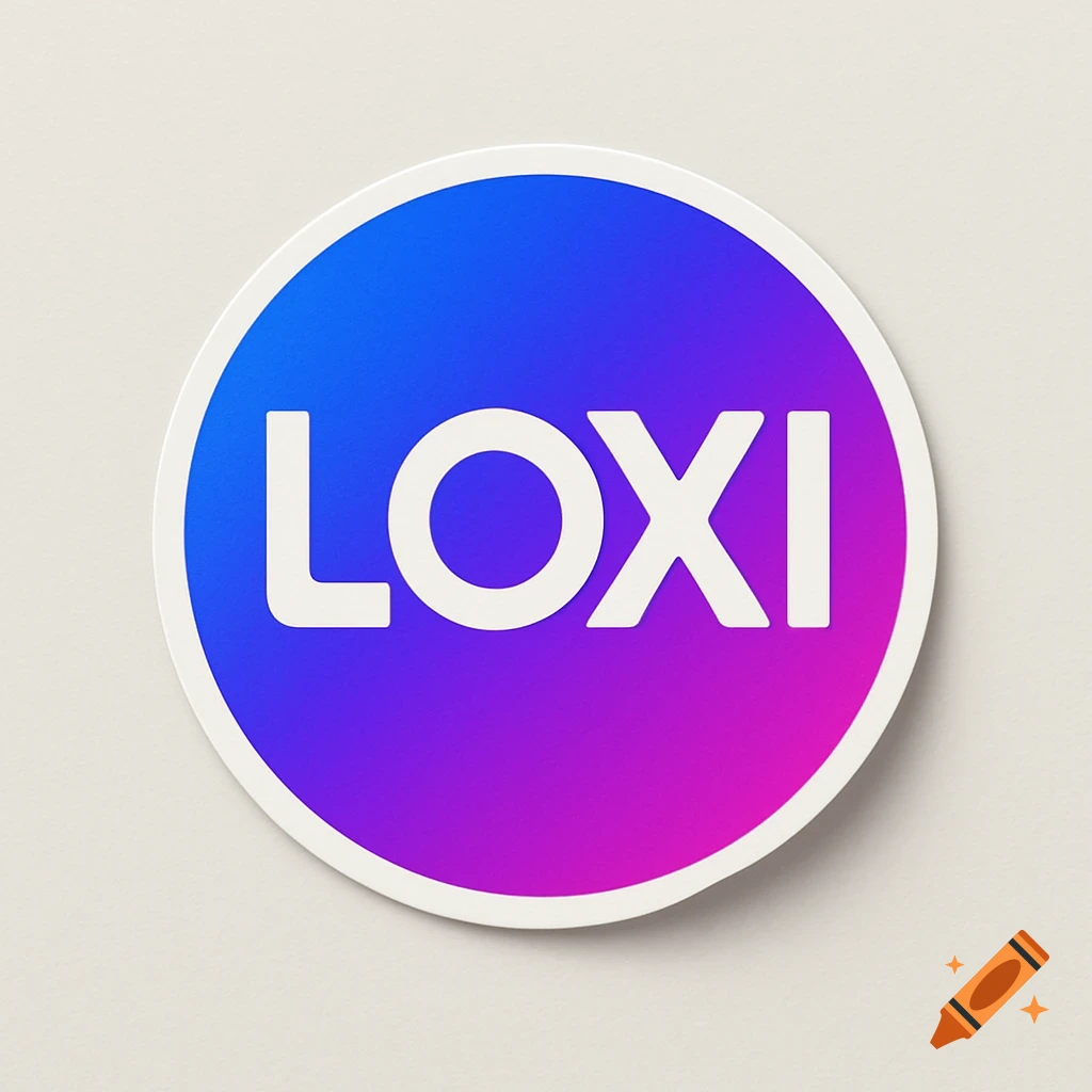 Circular blue and purple gradient logo with white text 'LOXI' in the center.