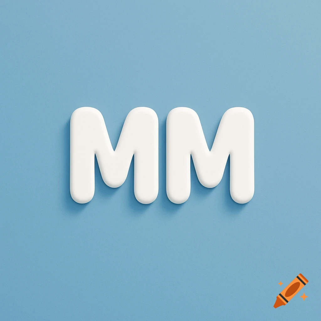 Two bubble-shaped white letters 'MM' on a light blue background.