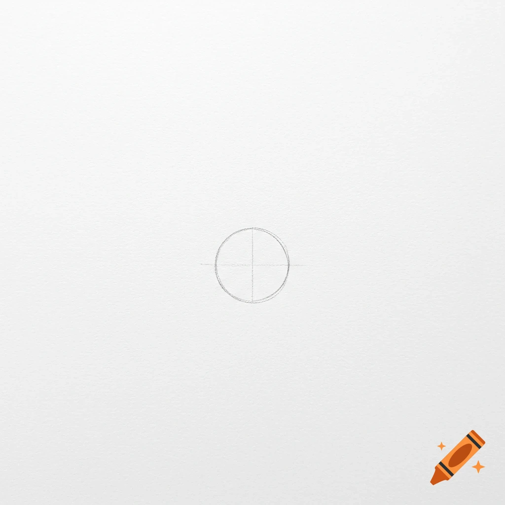 A light pencil sketch of a circle with intersecting horizontal and vertical lines in the center of a white paper, in a hand-drawn tutorial style.