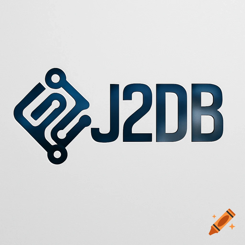 A blue and dark gray J2DB logo featuring a stylized circuit board symbol connected to the bold text "J2DB" on a white background.