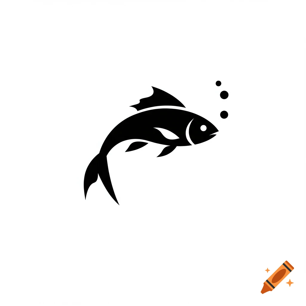 Black silhouette of a small fish with bubbles, in an icon style.