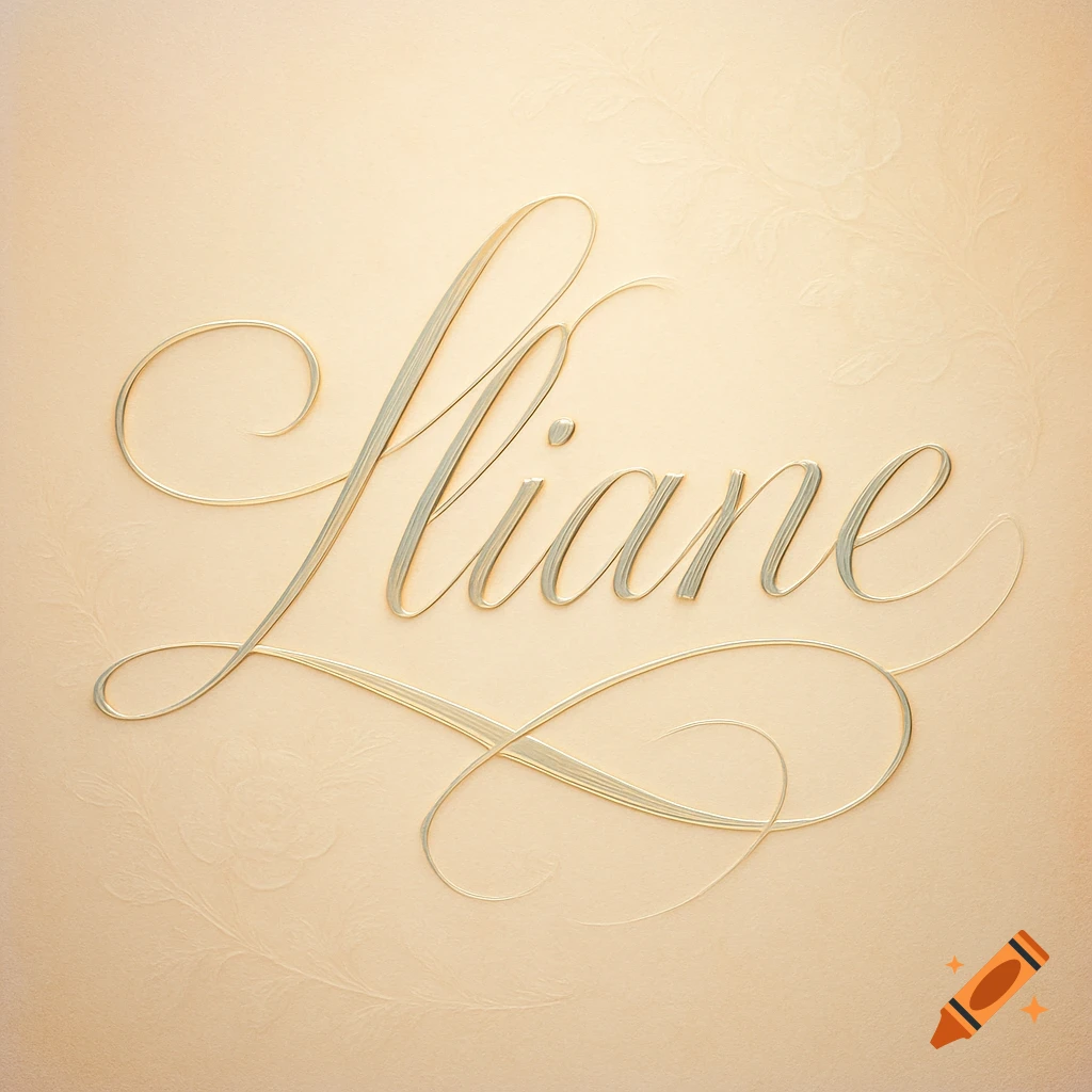 Elegant gold calligraphic text 'Iliane' in a raised style on a light peach textured background with subtle floral patterns.