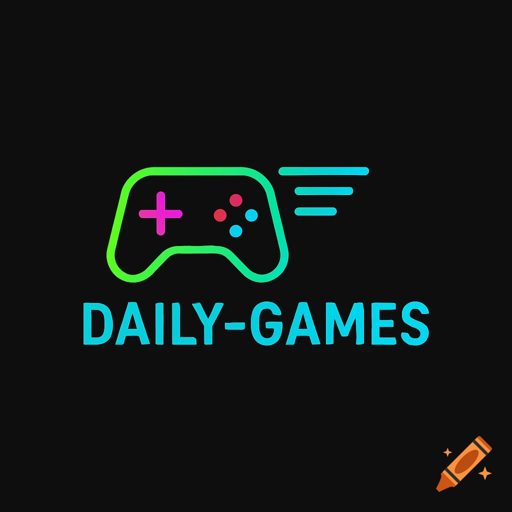 A minimalist neon logo for Daily-Games, featuring a green and pink game controller icon with cyan lines and the text DAILY-GAMES in cyan on a black background.