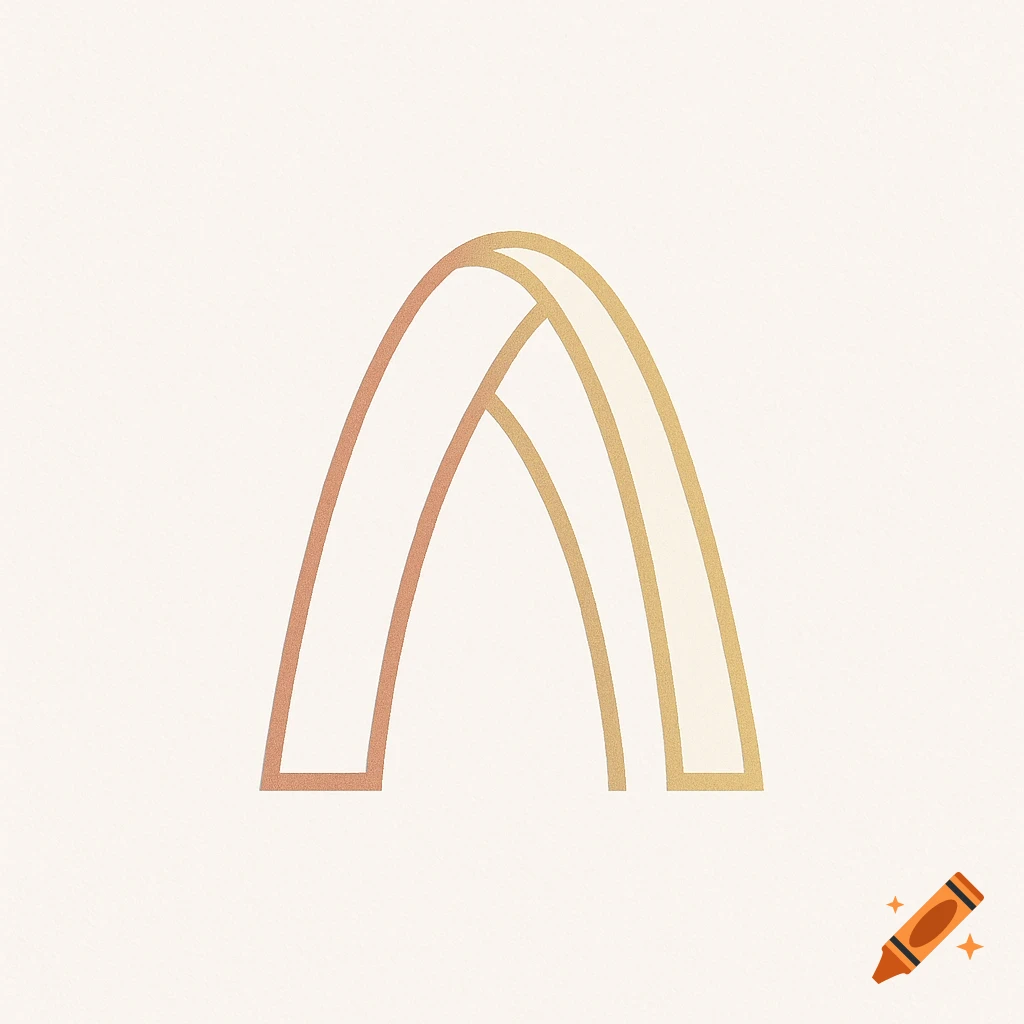 Minimalist logo of two elegant, offset arches in rose and gold, resembling the letter A, on an ivory background.