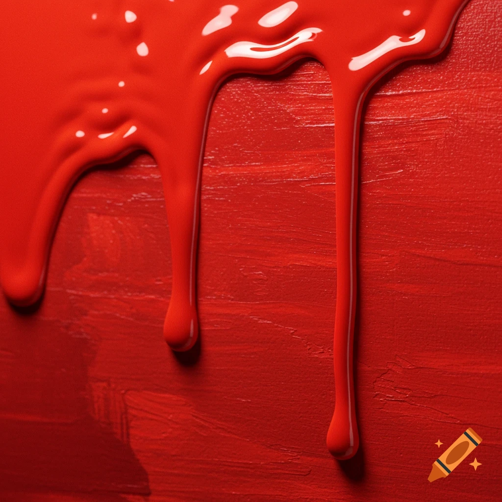 Glossy red paint drips down a textured matte red background.