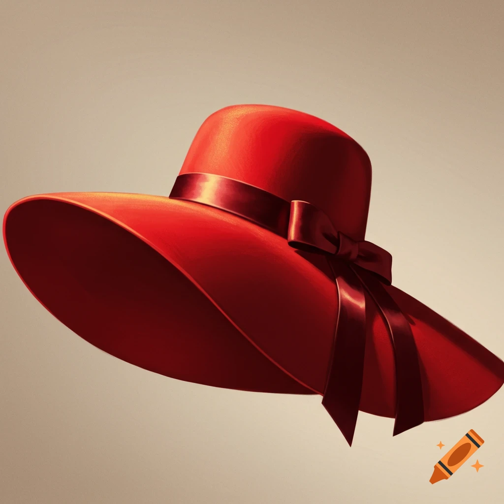 A vibrant red wide-brimmed hat with a satin ribbon and bow against a plain background.